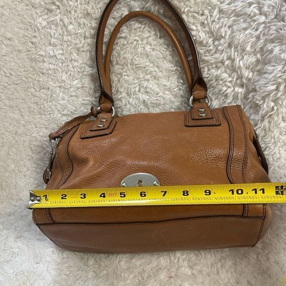Fossil Marlow Brown Leather satchel faded gold tone hardwares and accent. - Picture 10 of 16